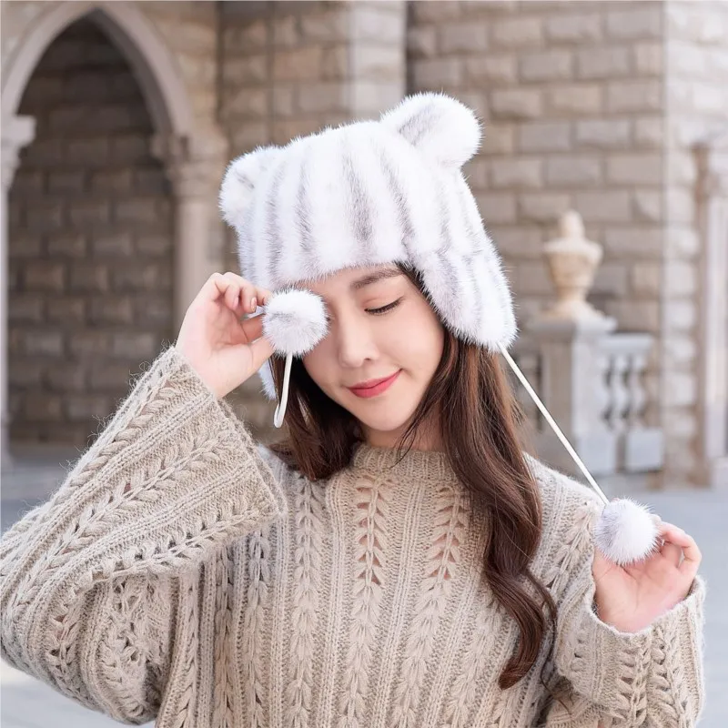 New style leather hats for children cute ear-protecting fur and woolen