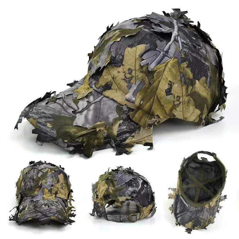Men's 3D Leaf Camo Baseball Cap, Adjustable Quick Dry Tactical Sniper Hat for Outdoor Hunting Fishing Airsoft Multi-color