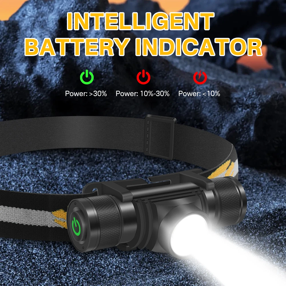 Boruit d10 led farol poderoso 3000lm à prova dwaterproof água tipo-c recarregável 18650 cabeça tocha acampamento lanterna de pesca