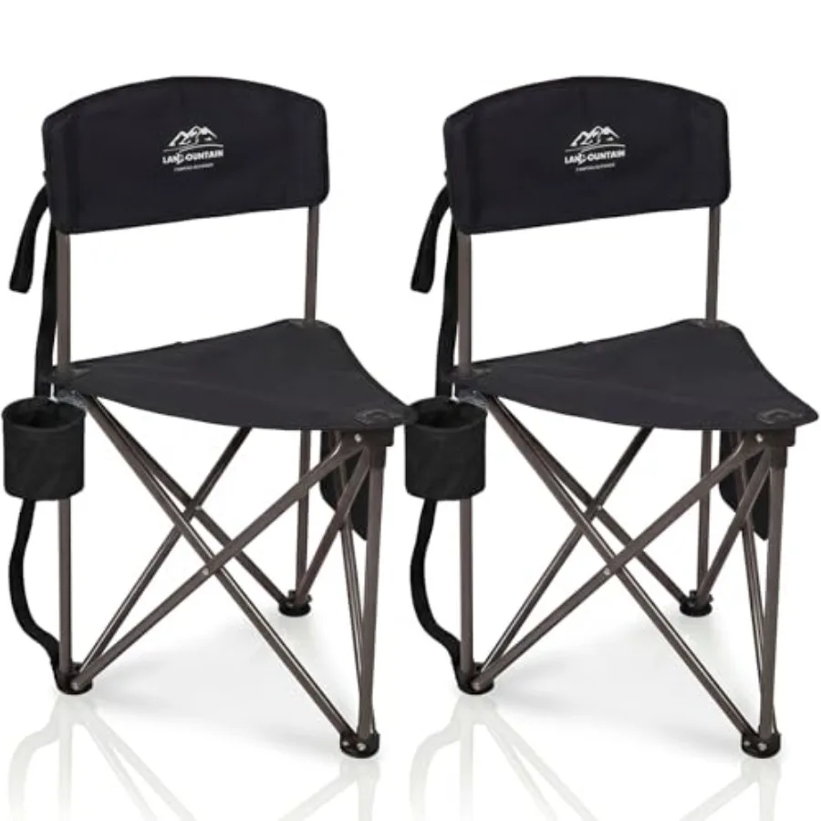 

2 Pack Folding Camping Tripod Stool with Backrest and Cup Holder Lightweight Portable Outdoor Chairs for Adults Compact 3-Leg S