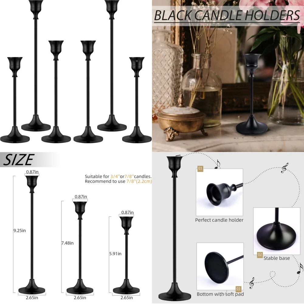

CandlestickTaper Candle Holders Black Set for Home Decor Wedding Party Candles Holder Stylish Table Centerpiece Modern Design
