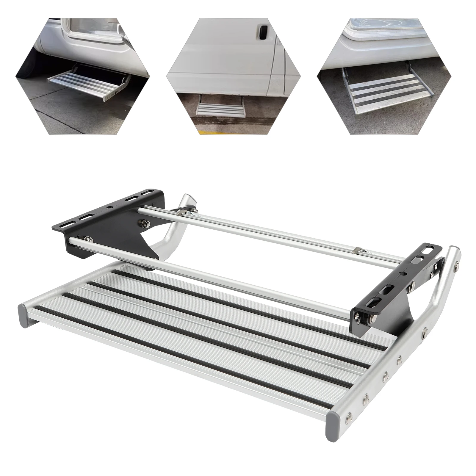 Manuelle RV-Trittstufe, 330 lbs Tragkraft, klappbare Einstiegsstufe, Wohnmobil-Seitenstufe, rutschfeste Campingstufe, RV-Montage mit Schrauben für Wohnmobile, Reiseanhänger, LKWs – Detail 17