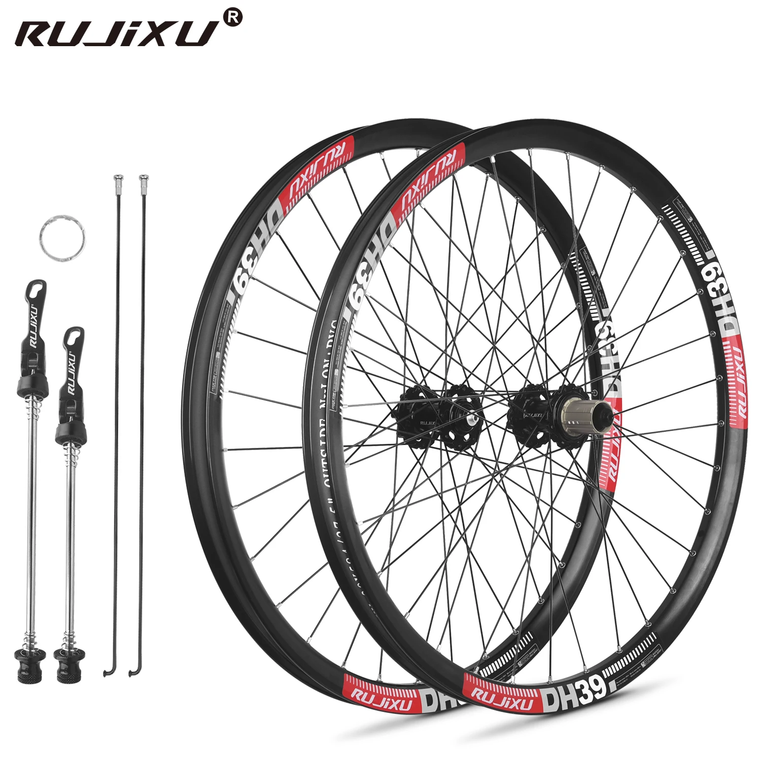 

RUJIXU Комплект колес для горных велосипедов MTB из алюминиевого сплава 26/27,5/29 дюймов с системой дискового тормоза Freehub, совместимой с дисковым тормозом