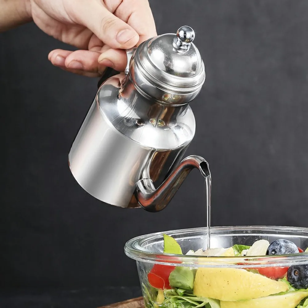 

310/500ml Stainless Steel Oil Bottle Long Spout Arabic Style Oil Kettle Anti-fall Rustproof Grease Container Seasoning