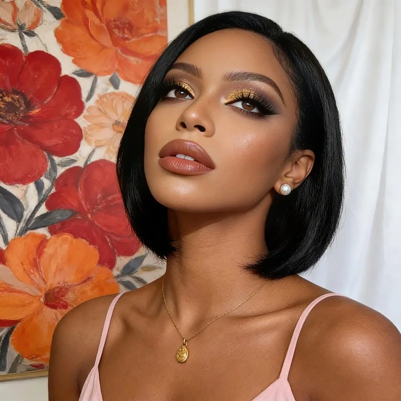 Fashion Side Parted Short Straight Hair Wig For Women Personalized Outdoor Party Simulation Head-Wearing Synthetic Wig