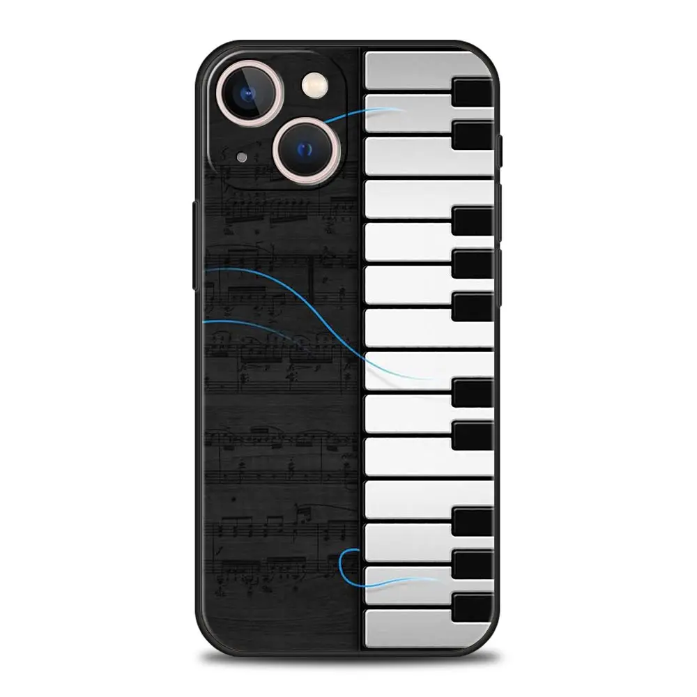 Music Instrument Guitar Piano Luxury Phone Case For iPhone 13 15 14 12 11 Pro MAX XR X SE XS 7 8 Plus Silicone Black Cover