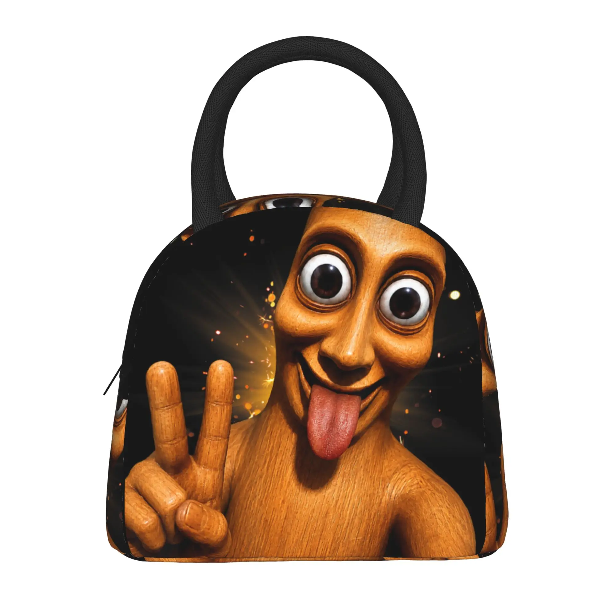 Funny Halloween Tung Tung Sahur Peace Sign Tongue Out Meme Lunch Bag Portable Insulated Lunch Box Women Office Print Cooler Bag