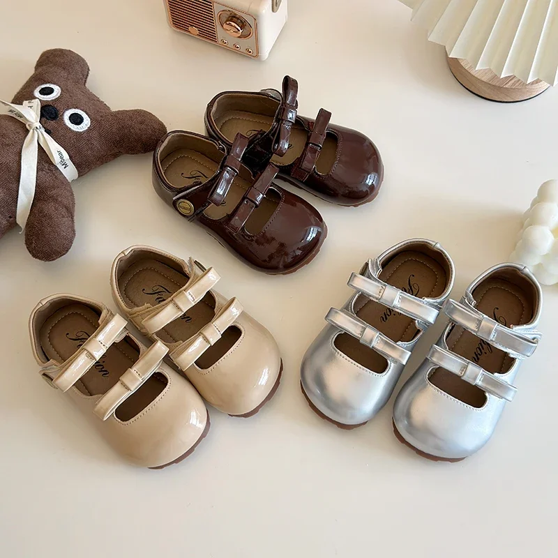 Kinderen Leren Schoenen Voor Lente Zilverkleurige Elegante Meisje Mary Janes Dikke Haak-Loop Mooie Comfortabele Kinderschoen 21-30