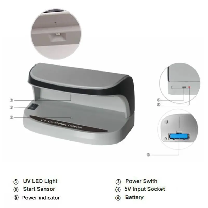 Detector de dinero de escritorio portátil, billetes falsos, moneda en efectivo, billetes, billetes, comprobador, soporte ultravioleta UV y lupa