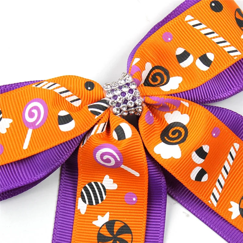 

A55X-Halloween Bat Ghost Print Diamond Chain Bowknot Hairpin Girls Children Funny Hair Accessories