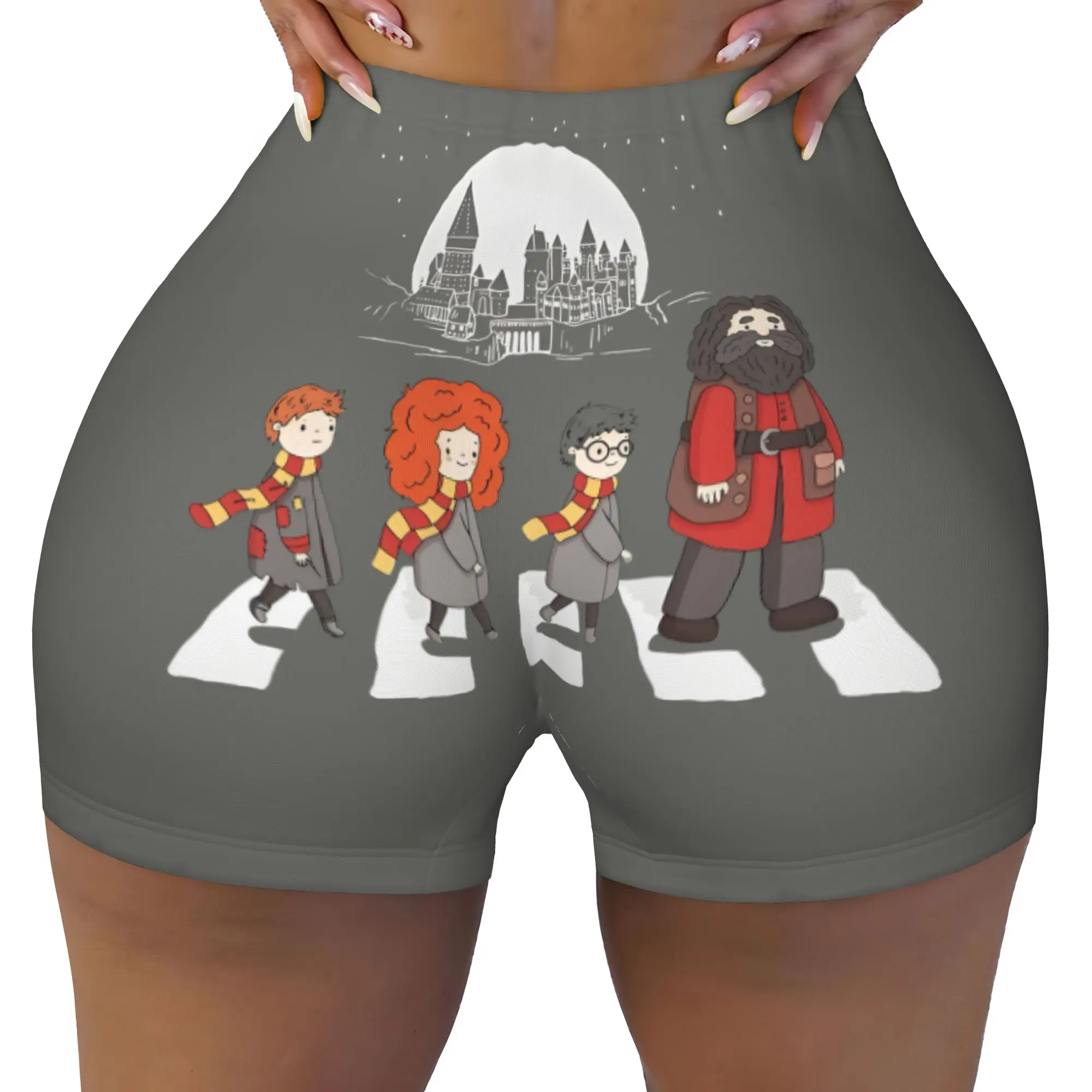 Custom H-Harryed Cartoon Running Volleyball Workout Shorts for Women Halloween Witchcraft Athletic Gym Yoga Shorts