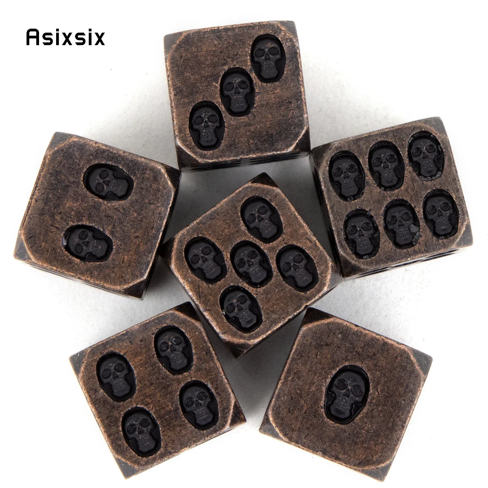 

6 Pcs Copper Skull Metal Dice Solid Metal Polyhedral Dice Set Suitable For Role-Playing RPG Gift Card Game