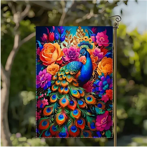 Beautiful Peacock Garden Flag, 12x18in, Double-Sided-Bright-High Quality Burlap PPZ