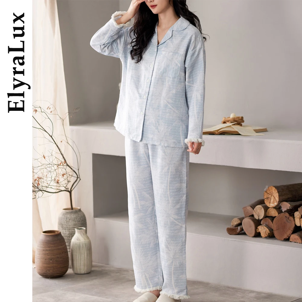 

ElyraLux комплект одежды для сна в стиле принцессы, женские длинные брюки с длинными рукавами, повседневная удобная домашняя одежда, весенне-осенний наряд