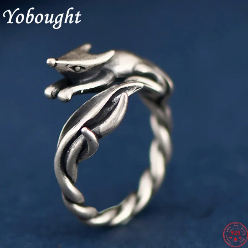 S925 Sterling Silver Rings For Women New Fashion Ethnic Style Nine-Tailed-Fox Ancient Punk  Jewelry Christmas Gift