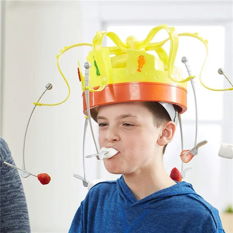 回転クラウンハット-フォーク付き誕生日クラウン、誕生日パーティー用パーティーゲームハット、回転クラウンフードハット