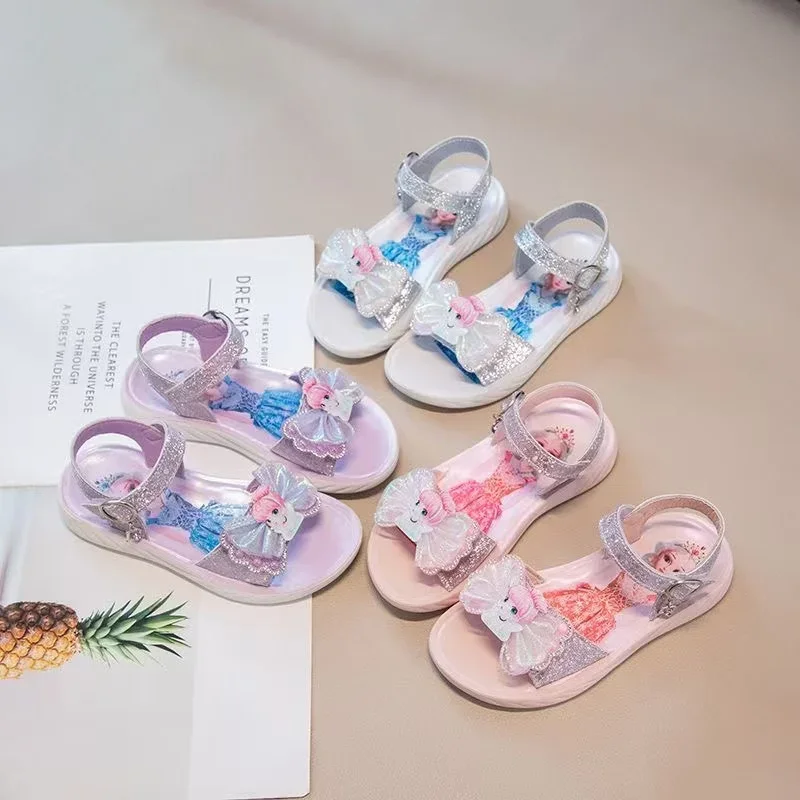 New Kids Girl Summer Shoes Cartoon Frozen Elsa Sandals Baby Kid Casual Children Princess Dance Crystal Soft Party Slippers 26-37