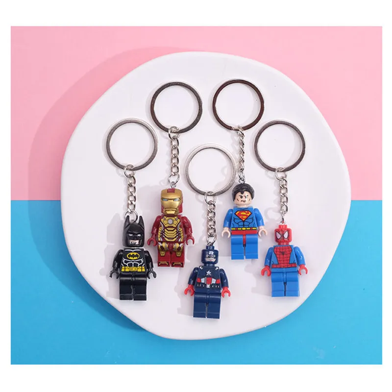 10/3/2PCS Disney Buzz Unicorn Marvel Avengers Keychain Iron Man Spiderman Captain America Cartoon Building Blocks Keyring Toys