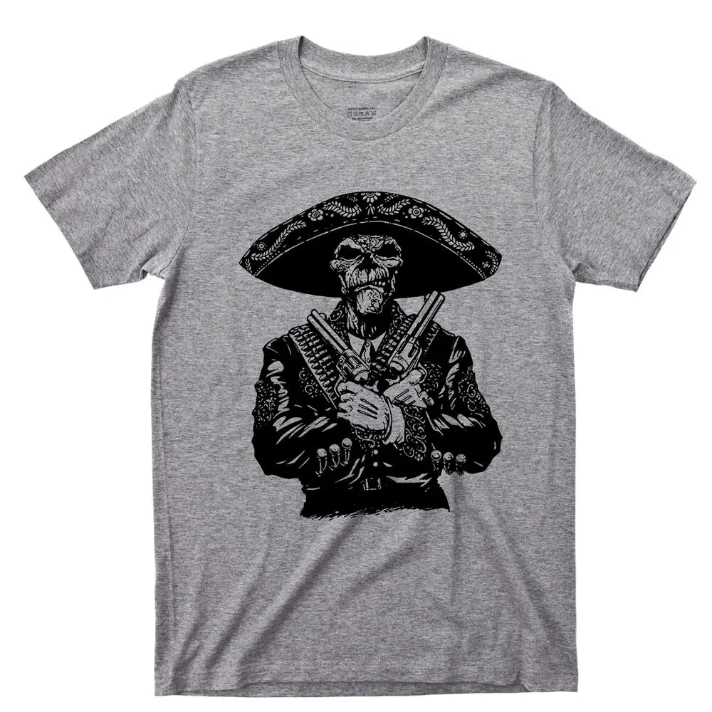 Skeleton Mariachi Gunslinger T Shirt Sugar Skulls Calavera Day Of The Dead Tee  High Quality 100%Cotton Short Sleeve