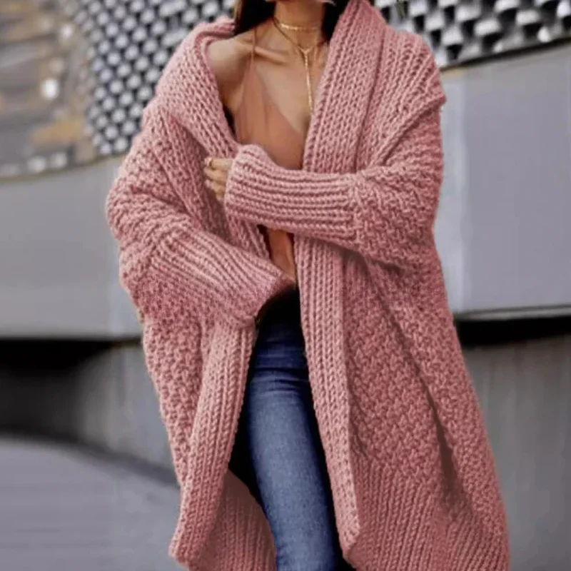

2025 Autumn and Winter Women's New Knitted Cardigan Long and Thick Cardigan Sweater