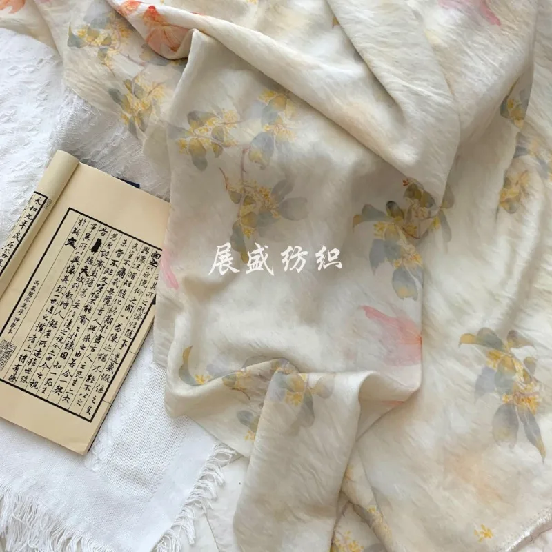 150x50cm Ramie Digital Printing Fabric New Chinese Style Retro Style Fabric Cheongsam Dress Hanfu Women\'s Clothing