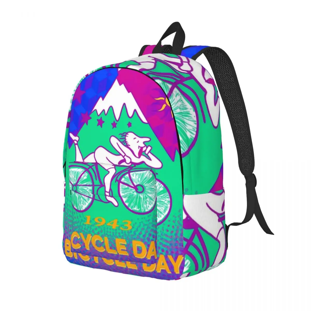 Albert Hoffman Copy Of Bicycle Day Canvas Backpacks College School Bookbag Fits 15 Inch Laptop Lsd Acid Blotter Party Bags