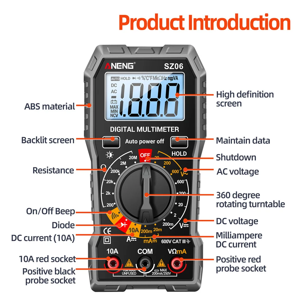 ANENG SZ06 Multimeter Auto Ranges Voltage Current Ohmmeter With Test Probe High Precision Electrical Instruments