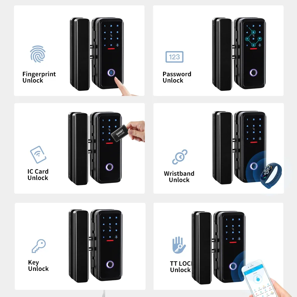 Smartek A9 Scheda RFID in alluminio Password Elettronica digitale biometrica Keyless TTlock Impronta digitale 12mm Porta in vetro Smart Lock