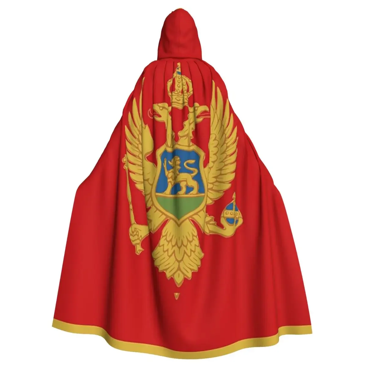 Montenegro Flag Long Hooded Cloak Witch Medieval Costume Cosplay Cape HalloweenVampire Adult Unisex