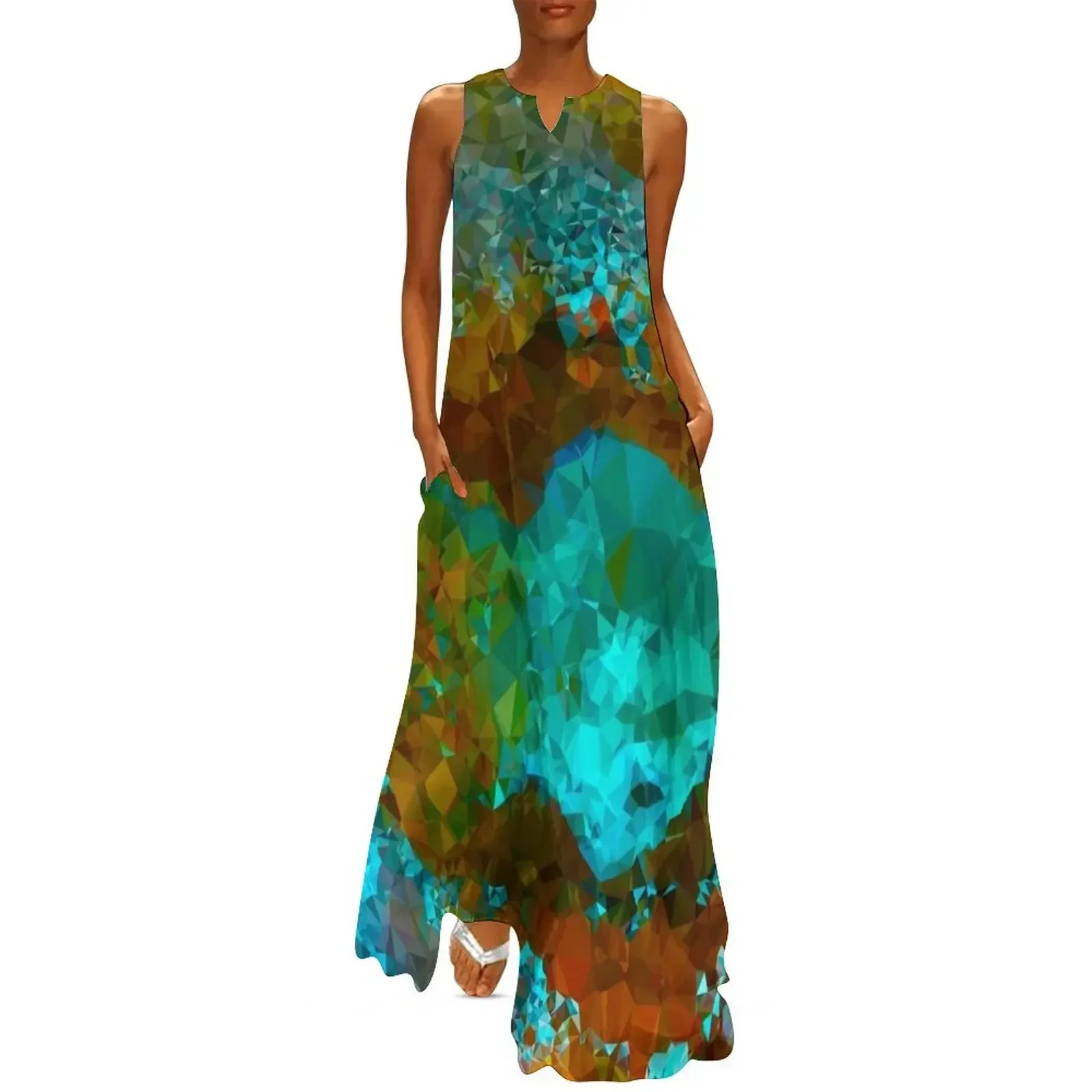 

Copper Verdigris Low Poly Geometric Triangle Art Long Dress dresses summer woman 2025 Dress