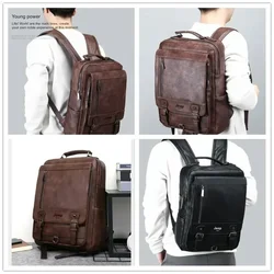 Fashion Leather Men Backpack Large Capacity Business Male 15.6