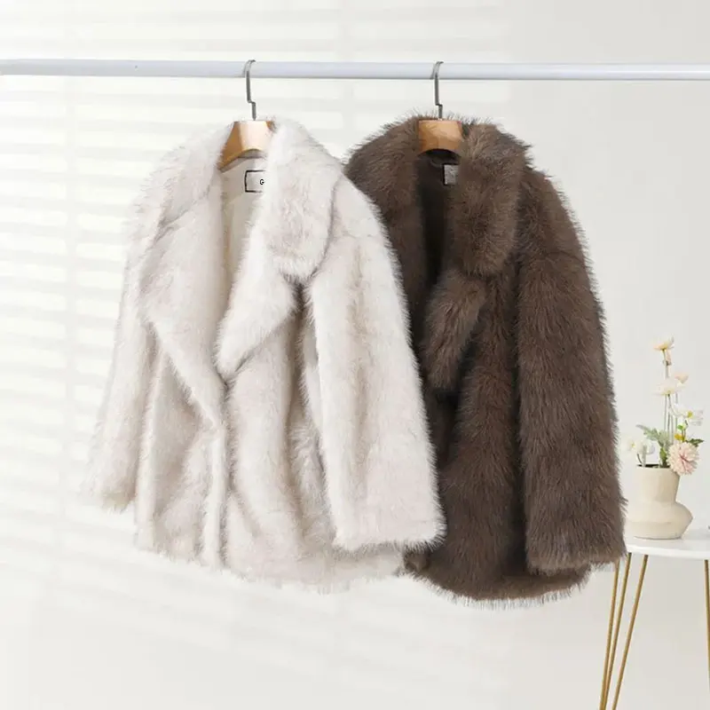 GACVGA 2025 Winter Ins Hot Fashion Girls Oversized Gradient Fur Coat Women Thick Warm Outerwear Fluffy Faux Fox Fur Jacket