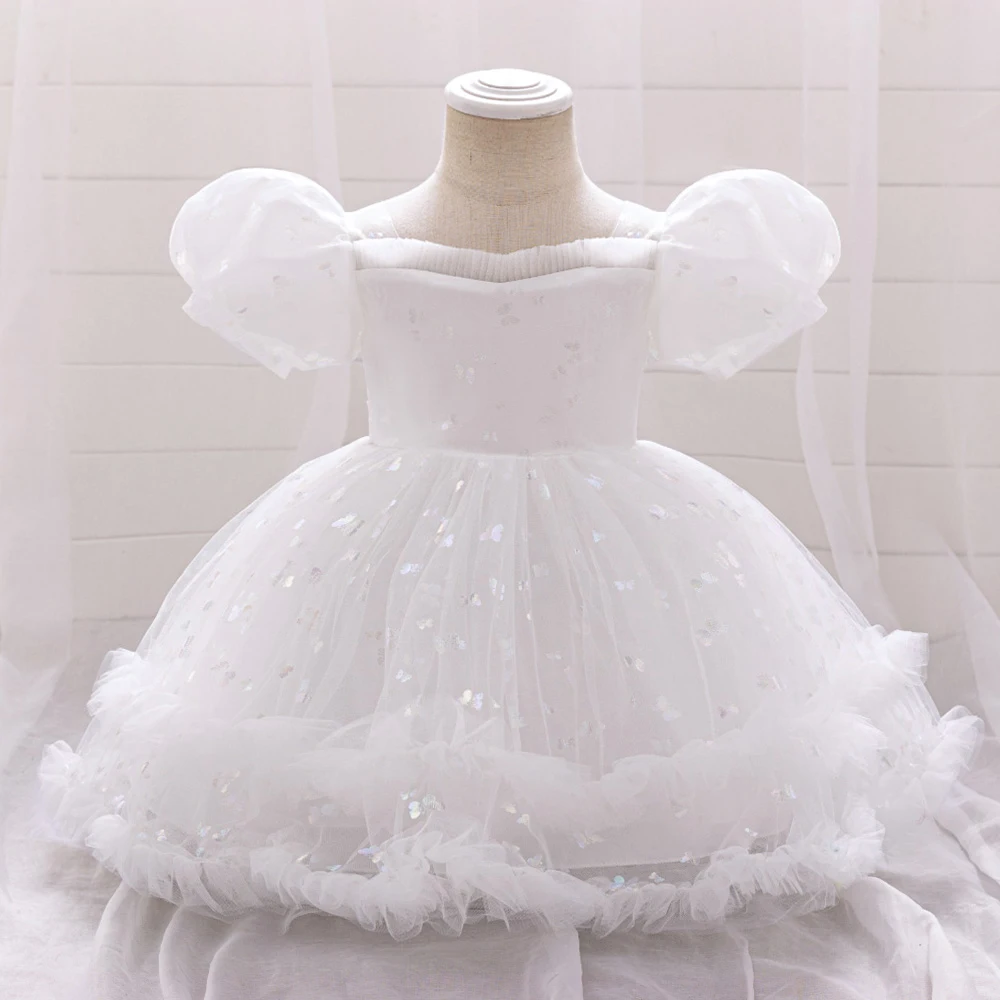 Toddler Ceremony 1st Birthday Tutu Dress For Baby Girl Clothes Short Sleeve Princess Dress Girls Dresses Lace Baptism Party Gown