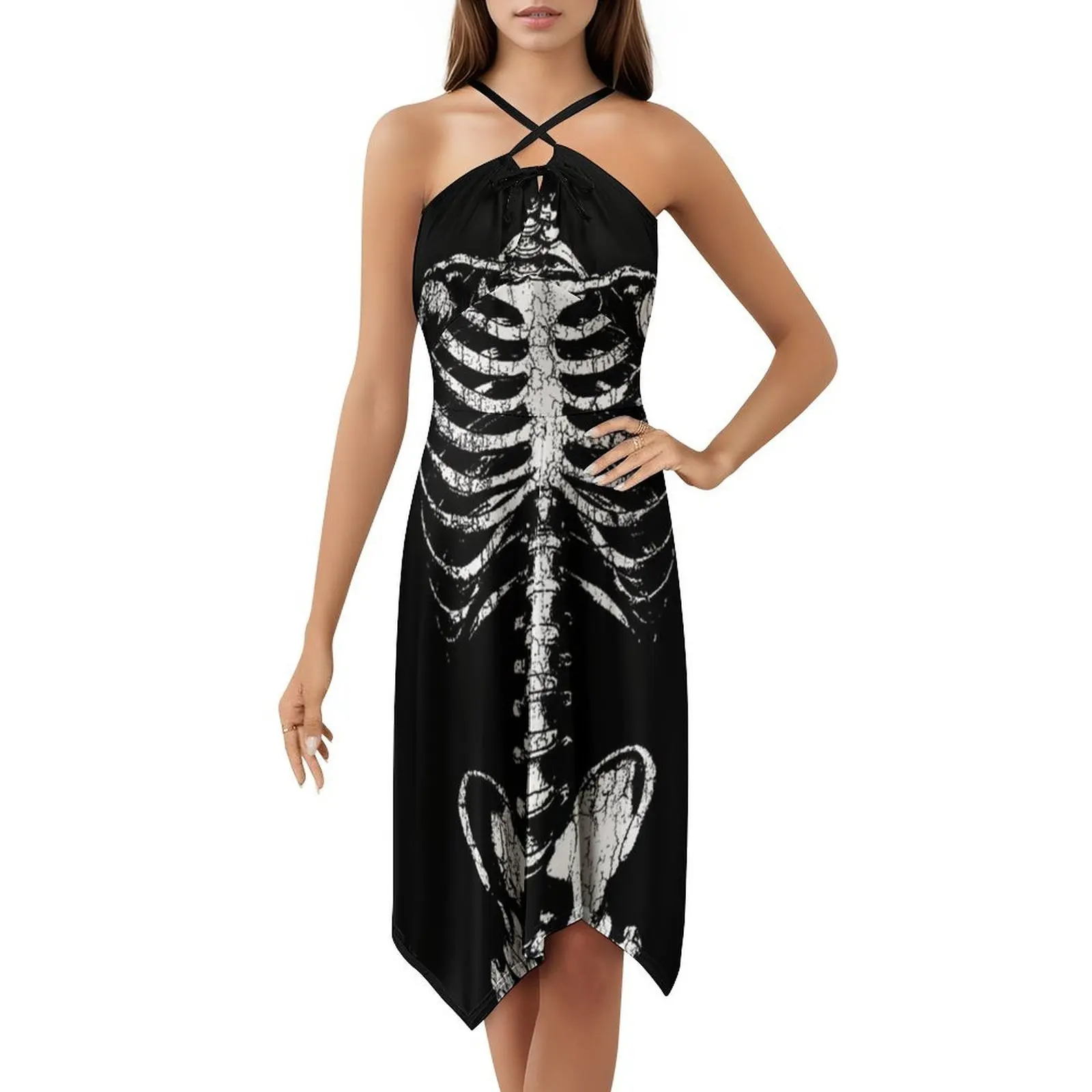 قطع الأضلاع الجزء 2 فستان بوهيمي عتيق بأكمام منتفخة أو خيارات بدون أكمام للنساء فستان عظام أضلاع هيكل عظمي قوطي قوطي