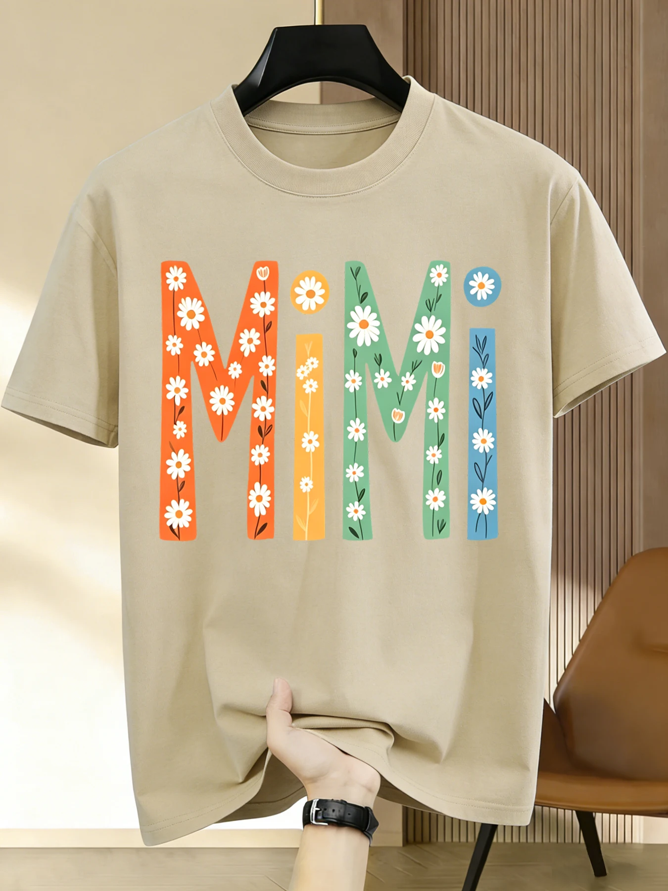 Floral Letter Design Mimi Men Basics T Shirts Summer Hip Hop Short Sleeve Cotton Loose Clothing Unisex Fashion O-Neck T-Shirt