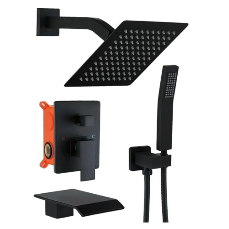 

Bathtub Shower System Matte Black with 8 Inch Shower Head and Handheld Shower Tub Faucet Combo