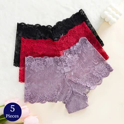 BZEL 5PCS/Set Women's Panties Fashion Lace Woman Boxers Sexy Lingerie Sweet Flowers Ladies Boyshorts Soft Comfortable Underpants