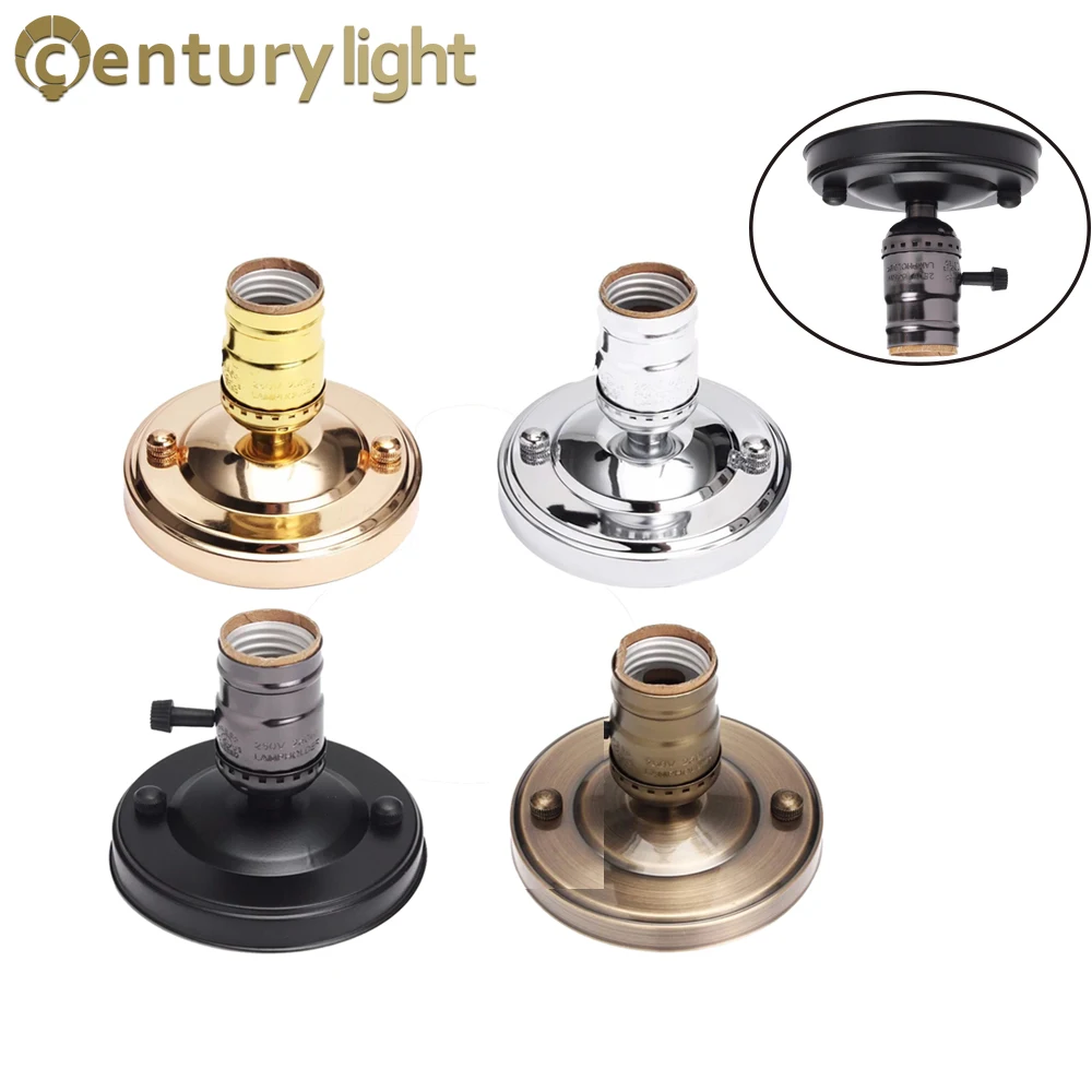 Lamp Base E27 E26 Electroplating Aluminum Vintage Retro Antique Edison Ceiling Screw Light Lamp Bulb Socket Holder With Switch