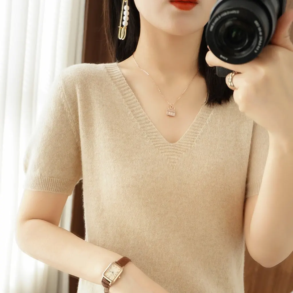 

Женский пуловер с v-образным вырезом, осень-зима, пряжа, стандартный крой, короткие шорты Klein Blue