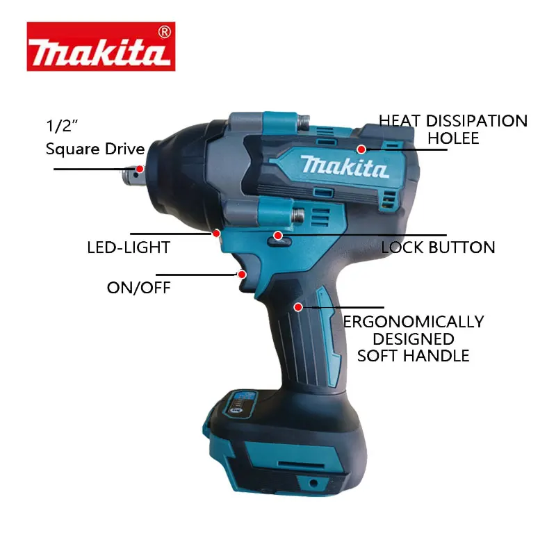 Imagem -05 - Makita-chave Elétrica sem Escova Multifunções Chave de Impacto de Lítio Recarregável Reparação Automática High Torque Dtw700 18v