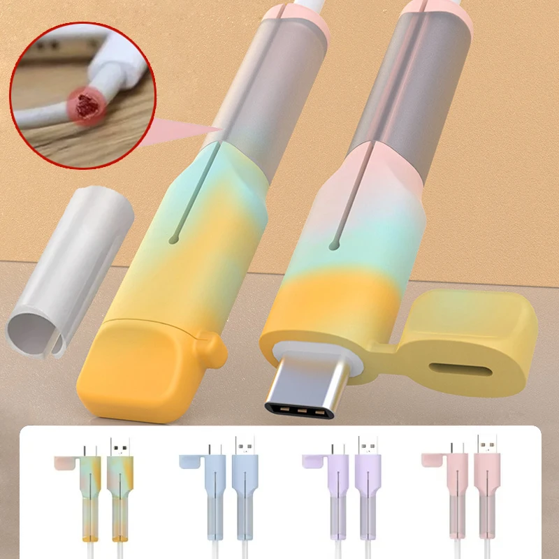 2in1 Cute Silicone Cable Winder Protector for Dual USB C Android Charging Cable Saver Cord Organizer Wire Anti Break Protective