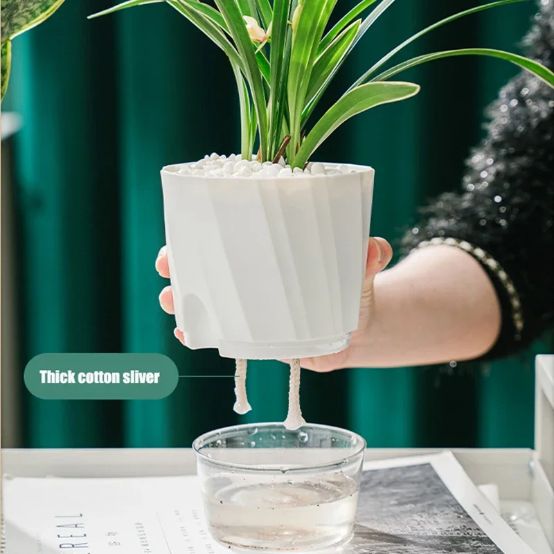 Lazy Hydroponic Flower Pot Automatic Water-Absorbing Flowerpot Transparent Double Layer Plastic Self Watering Planter Office - view 5