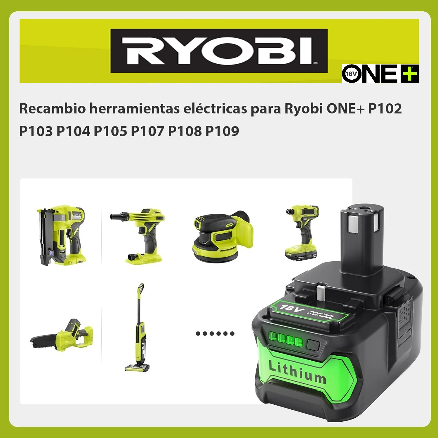 18 فولت 6.0Ah Ryobi One + بطارية احتياطية RB18L50 RB18L40 RB18L25 RB18L15 RB18L13 P102 P103 P104 P105 P106 P107 أدوات لاسلكية