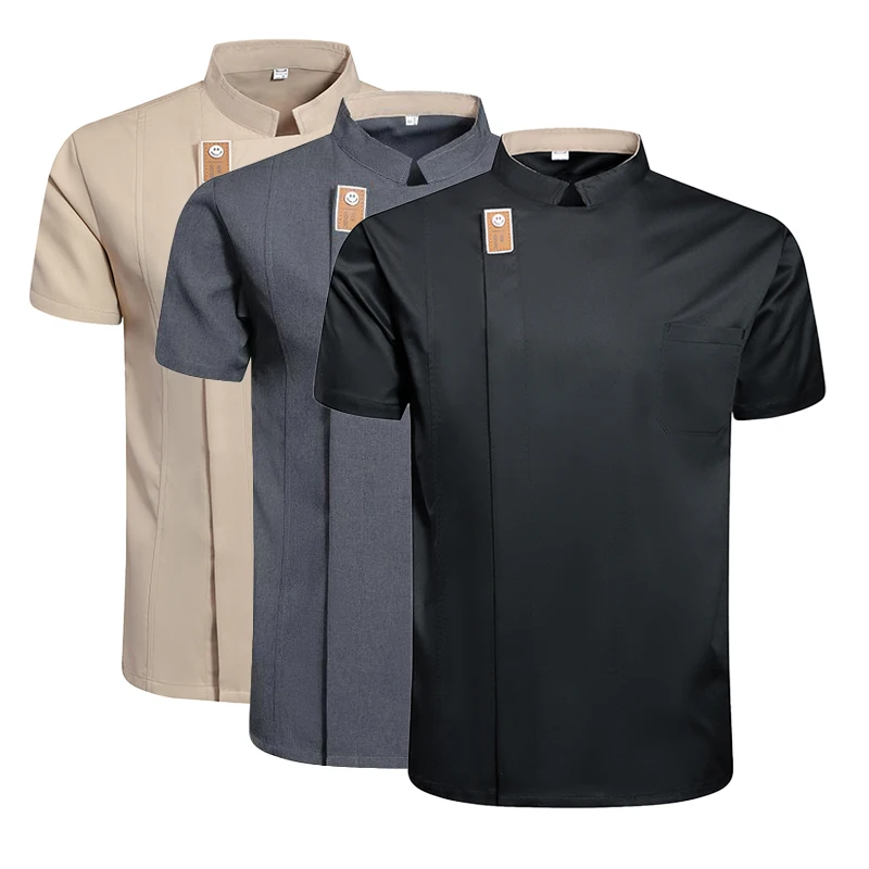 Chaqueta de Chef negra de manga corta, uniforme de cocina, abrigo de cocinero gris, camiseta de Chef, uniforme de trabajo de panadero, camarero, restaurante, ropa de Hotel