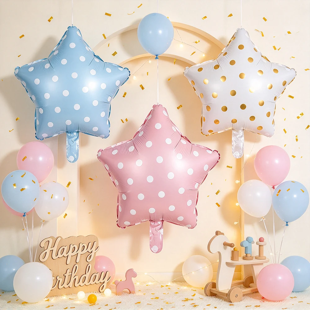 Polka Dot Star Foil Balloons Pastel Pink Blue White Star Balloon Baby Shower Birthday Party Decorations Photo Backdrop Supplies