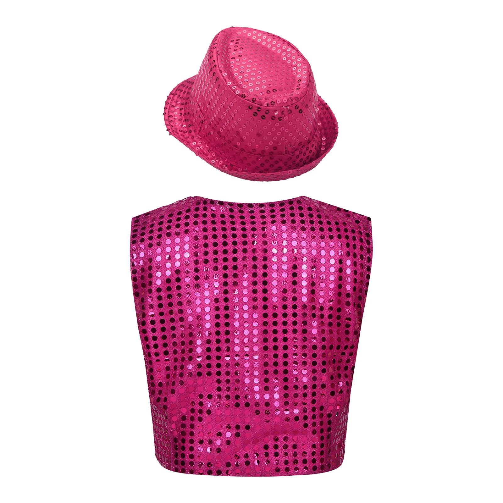 Kids Boys Hip Hop Jazz Dance top Stage Performance Costume Glittery Sequined Waistcoat with Hat view 4