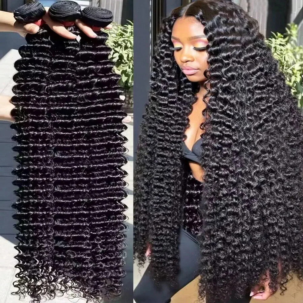 Бразильские пучки глубоких вьющихся волос, 100% необработанные девственные человеческие волосы, пучки глубоких волн, 40 дюймов, 1/3/4 пучка наращивания человеческих волос
