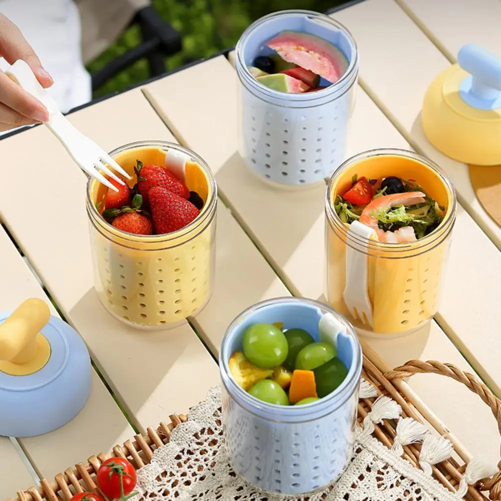 Breakfast Fruit Cup Food-grade Pp Container Portable Overnight Oats Jar with Built-in Fork Microwave-safe Salad Bowl for Meal