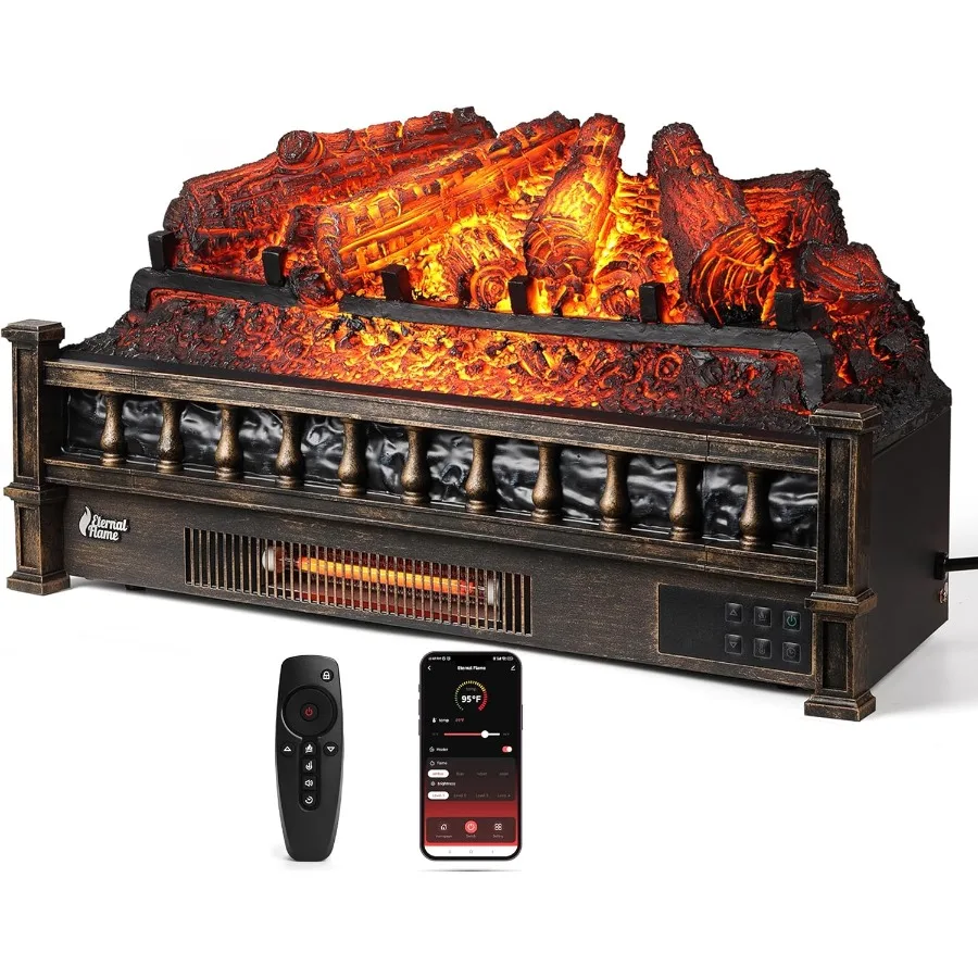 Eternal Flame 26 in. WiFi Infrared Quartz Electric Fireplace Log Heater with Sound Crackling Realistic Pinewood Logs Adjustable