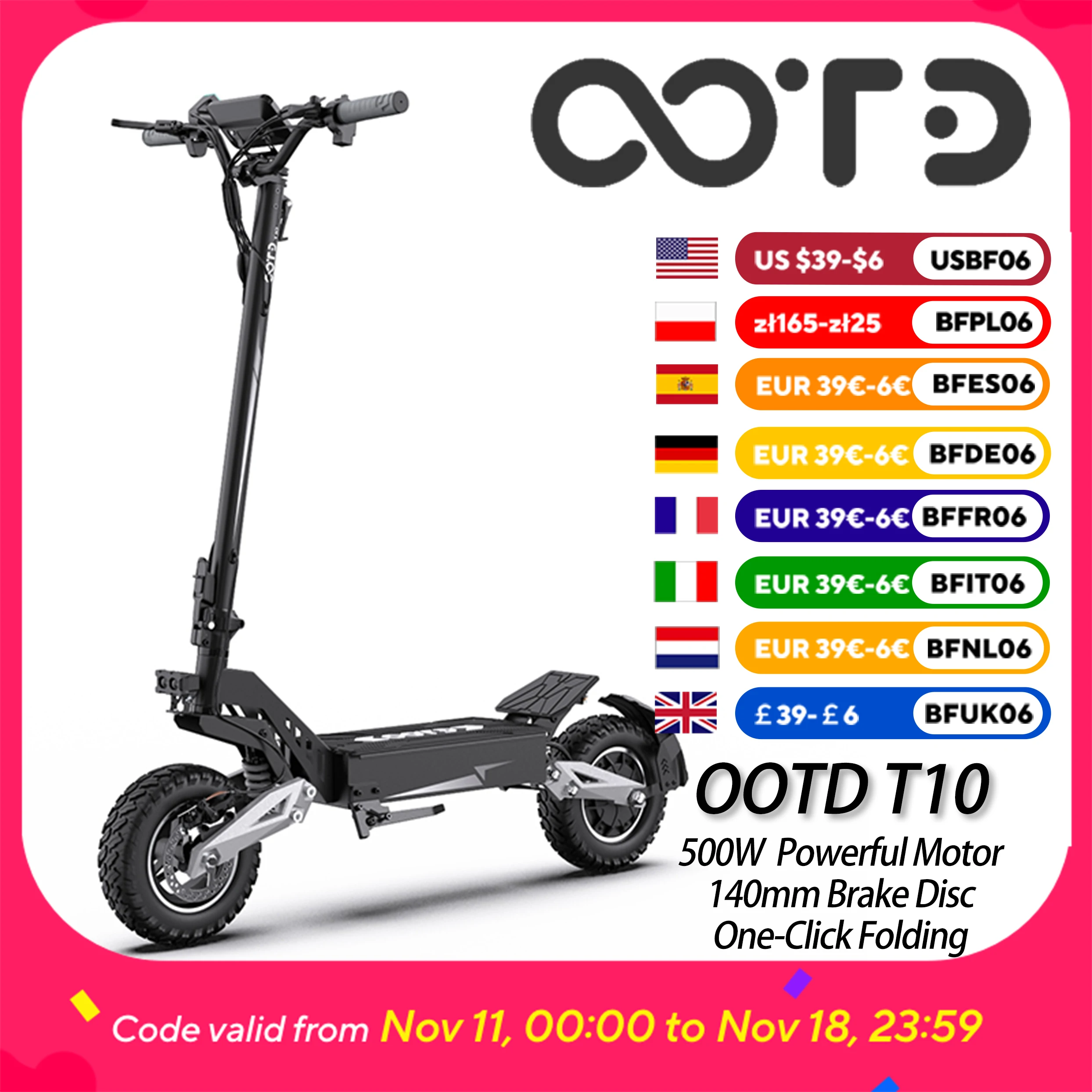 OOTD T10 Foldable Adult Electric Scooter E-Scooter 50km/h Electric Kick Scooter 900W Skateboards 48V 13Ah Kickboard